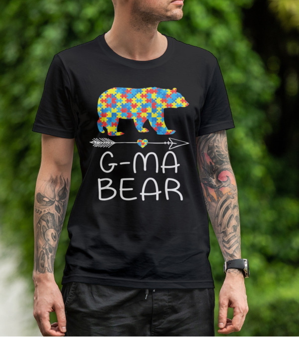 G-Ma Bear Autism Awareness Puzzle Pattern Arrow Heart T-Shirt