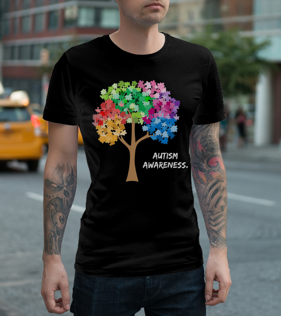 Autism Awareness Puzzles Tree Adults Rainbow T-Shirt