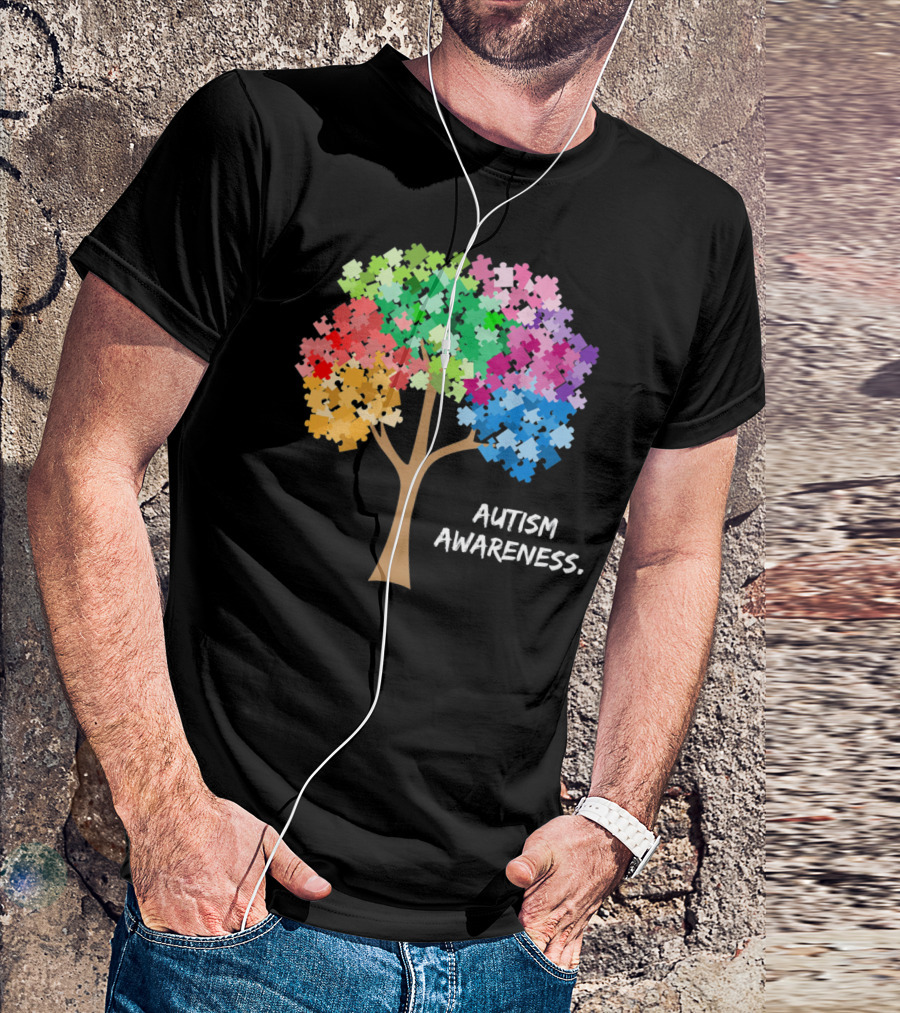 Autism Awareness Puzzles Tree Adults Rainbow T-Shirt