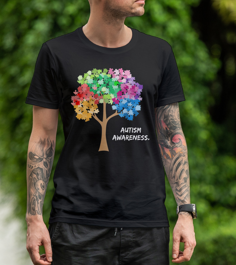 Autism Awareness Puzzles Tree Adults Rainbow T-Shirt