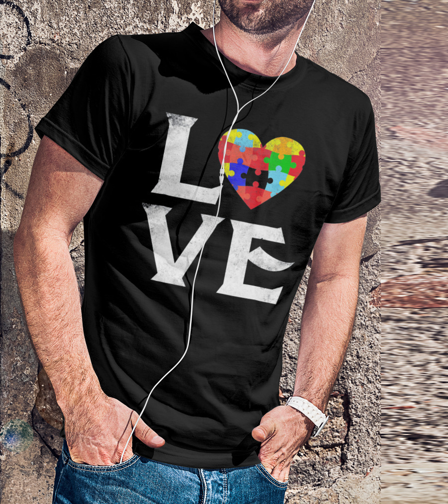 Love Heart Puzzles Autism Awareness T-Shirt