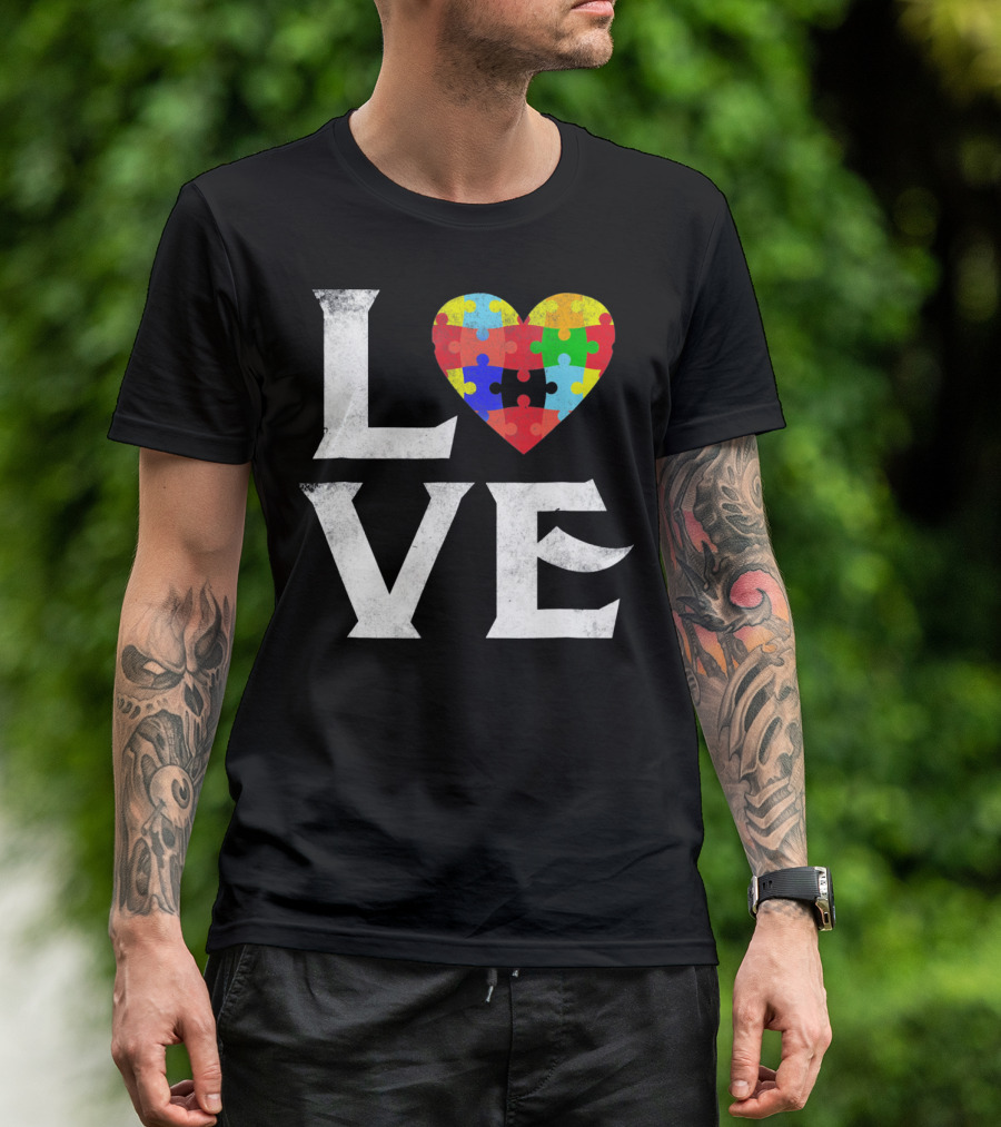 Love Heart Puzzles Autism Awareness T-Shirt