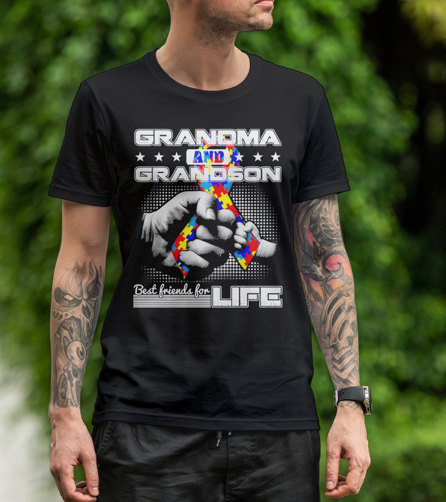 Grandma And Grandson Best Friends For Life Autism Puzzle T-Shirt