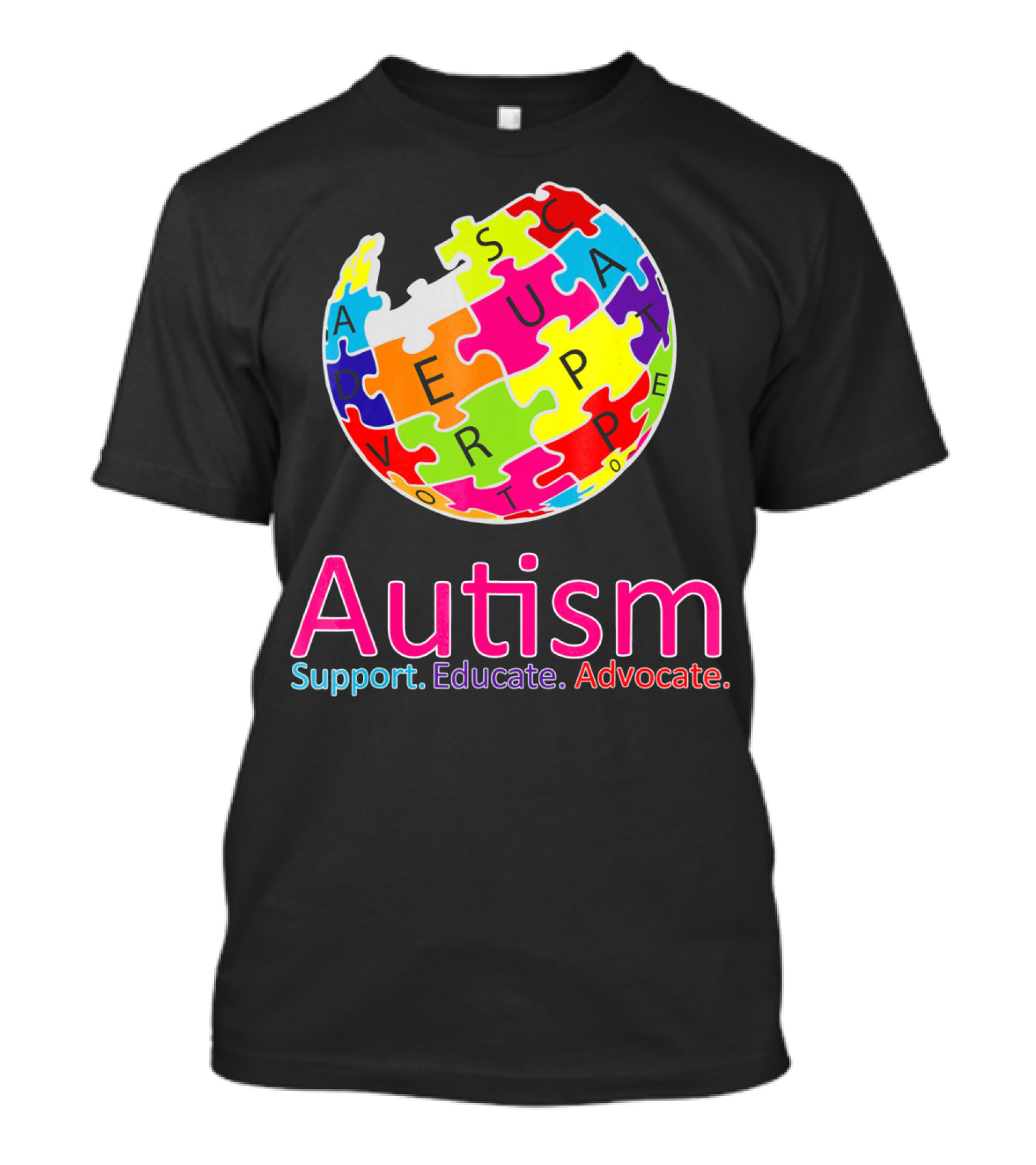 Autism Support Educate Advocate Puzzle Globe T-Shirt