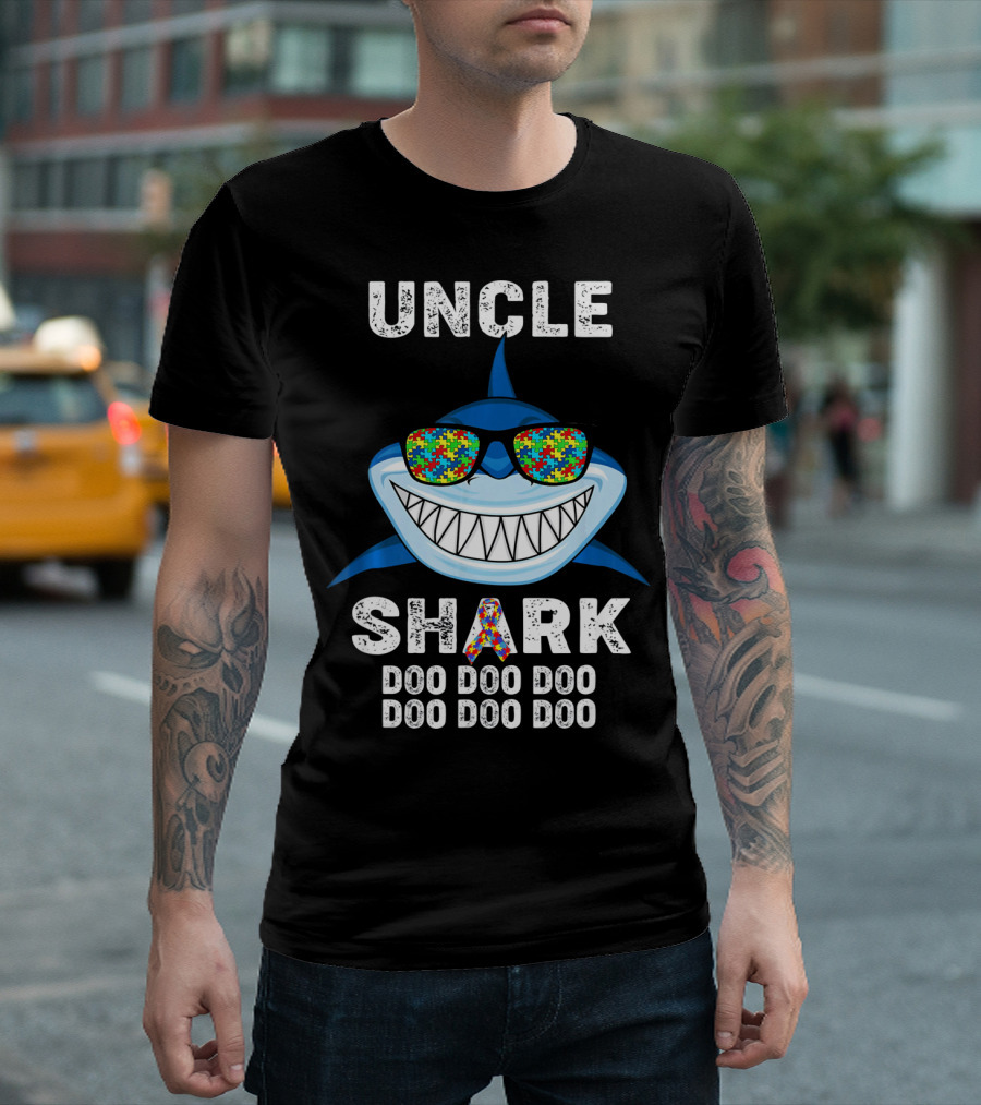 Uncle Shark Doo Doo Doo Autism Awareness Puzzle Sunglasses T-Shirt