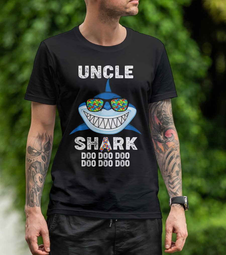 Uncle Shark Doo Doo Doo Autism Awareness Puzzle Sunglasses T-Shirt