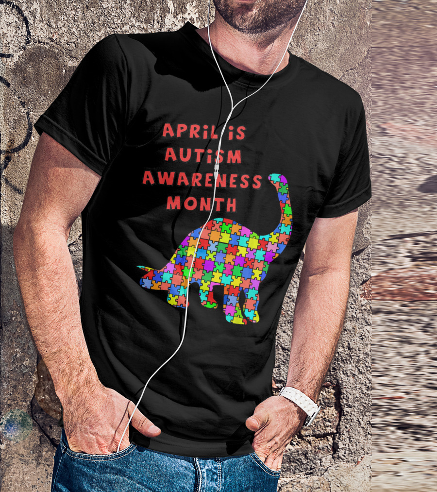 April Is Autism Awareness Month Jigsaw Dinosaur T-Shirt