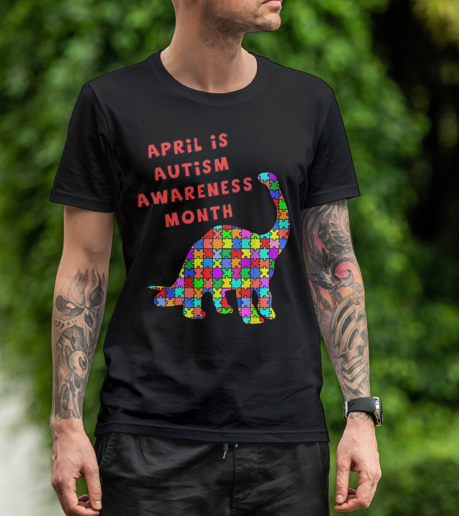 April Is Autism Awareness Month Jigsaw Dinosaur T-Shirt
