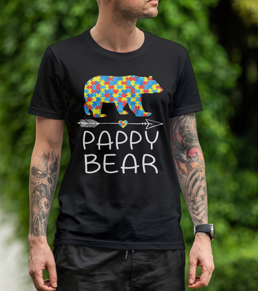 Pappy Bear Autism Awareness Puzzle Heart Arrow T-Shirt