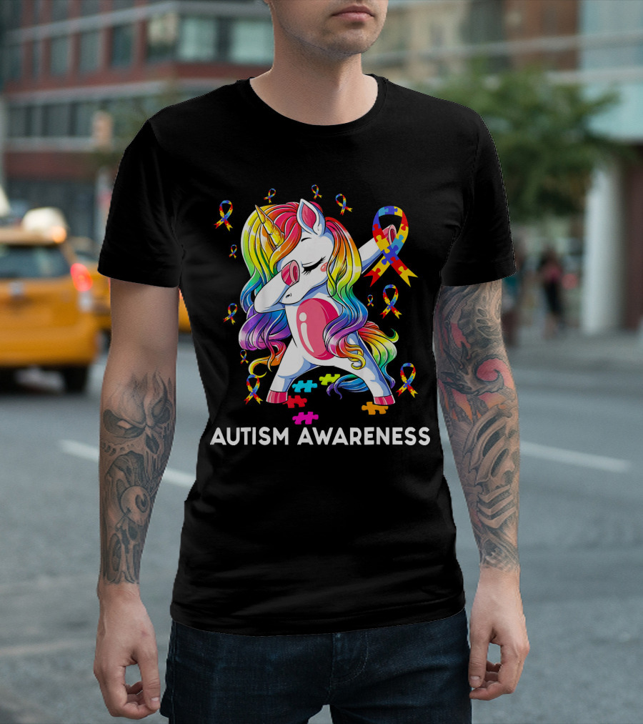 Autism Awareness Rainbow Unicorn With Puzzle T-Shirt