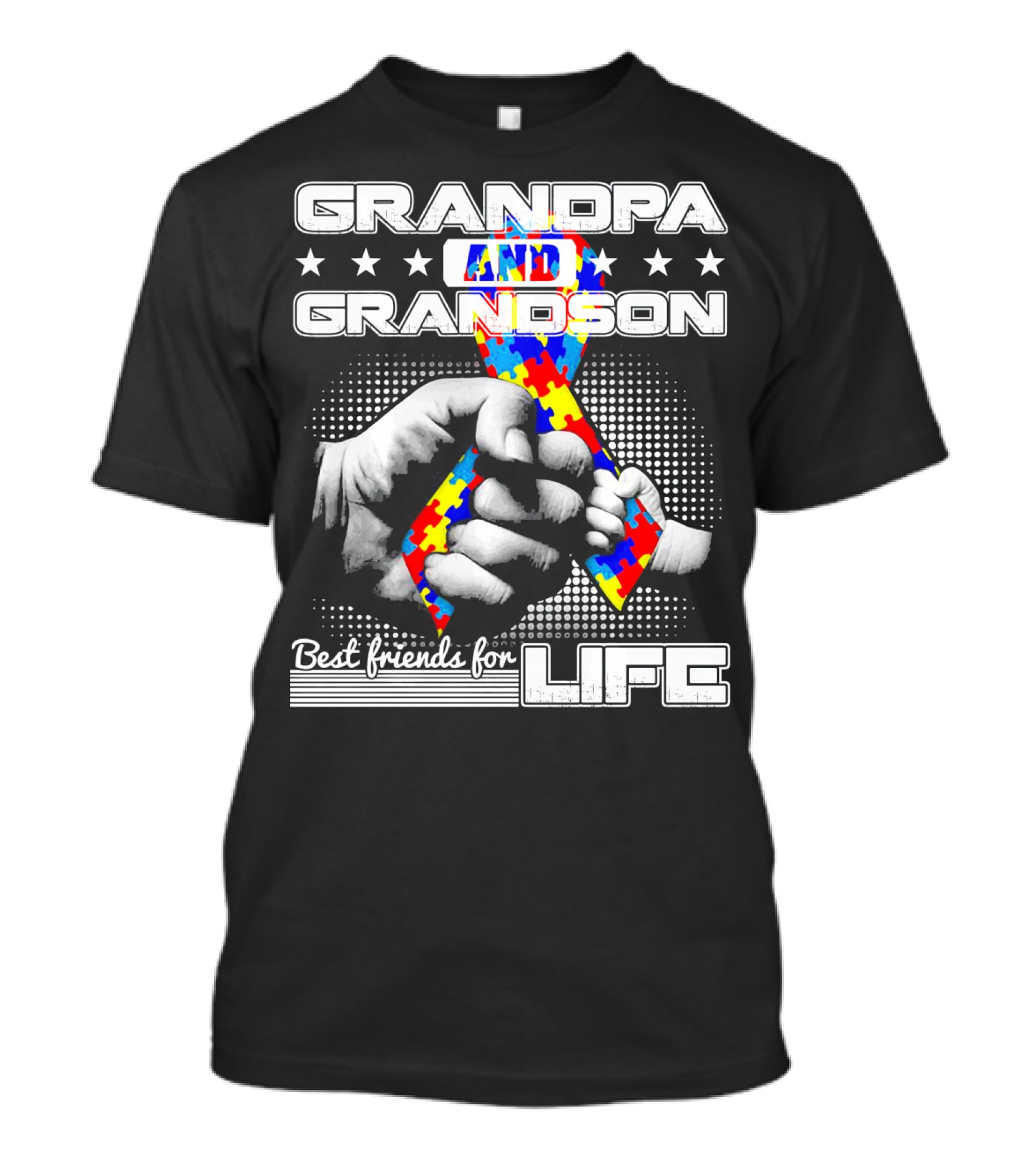 Grandpa And Grandson Best Friends For Life With Autism Puzzle T-Shirt