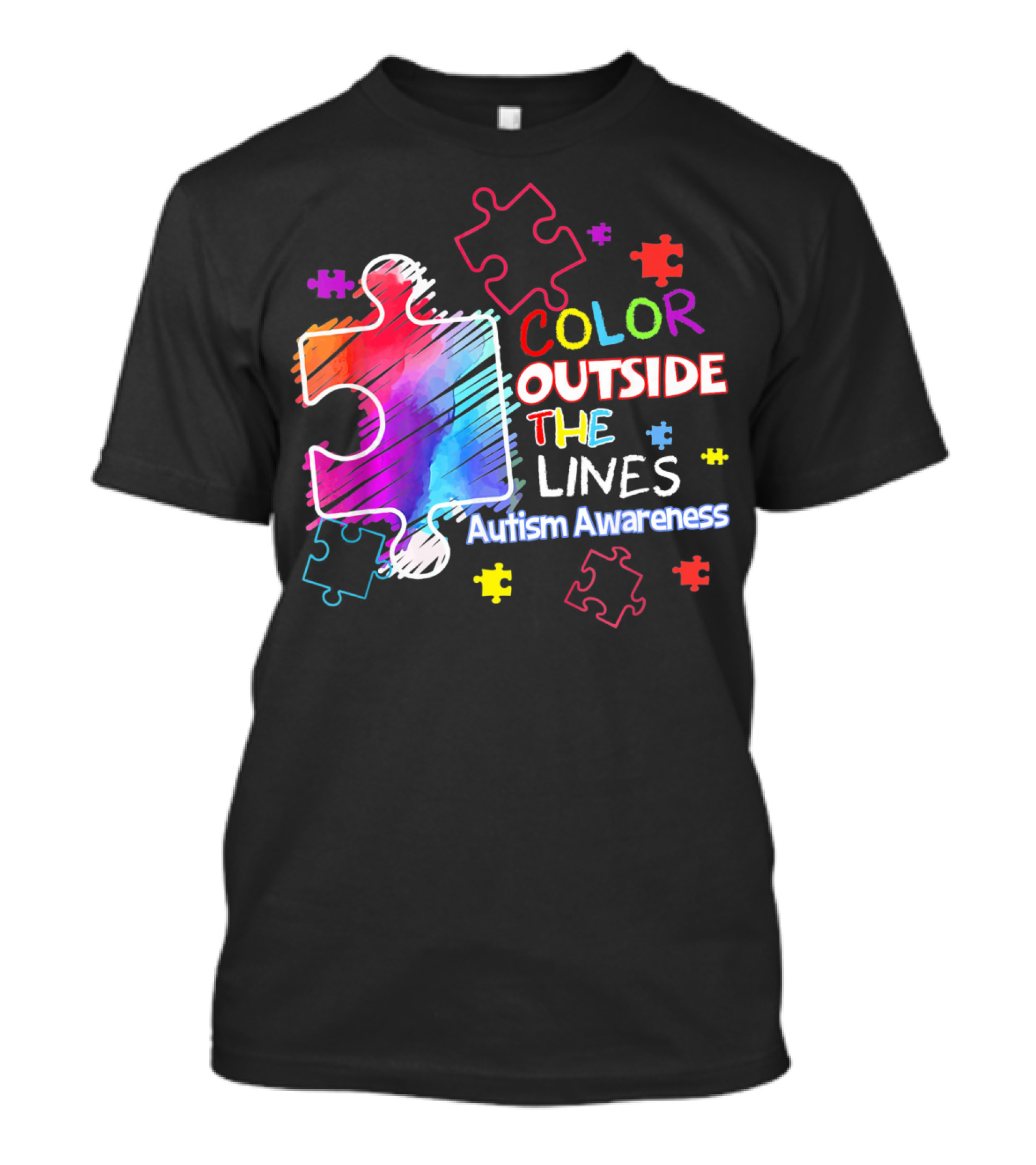 Autism Awareness Color Outside The Lines Puzzle Pieces T-Shirt