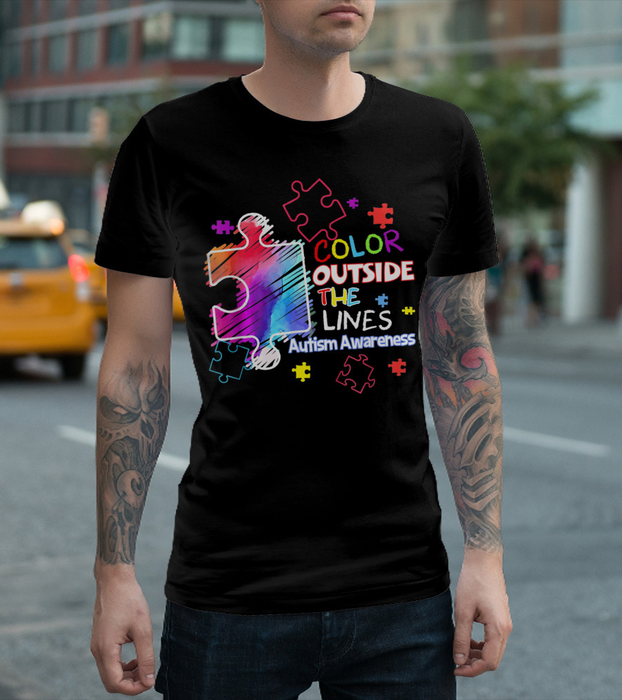 Color Outside The Lines Autism Awareness Puzzle Piece T-Shirt