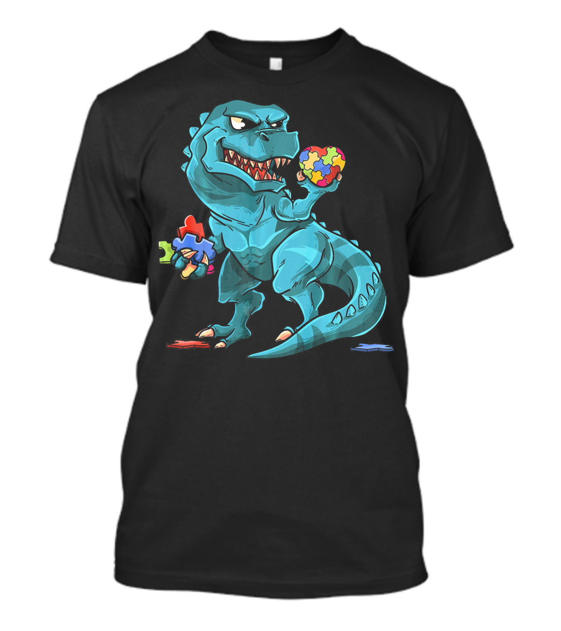 Autism Awareness Dinosaur Puzzle Rex Heart T-Shirt