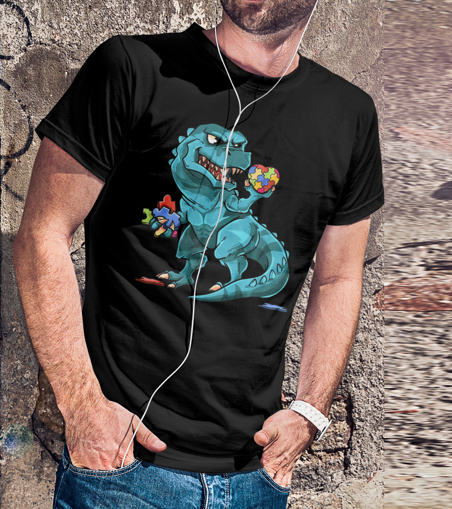 Autism Awareness Dinosaur Puzzle Rex Heart T-Shirt