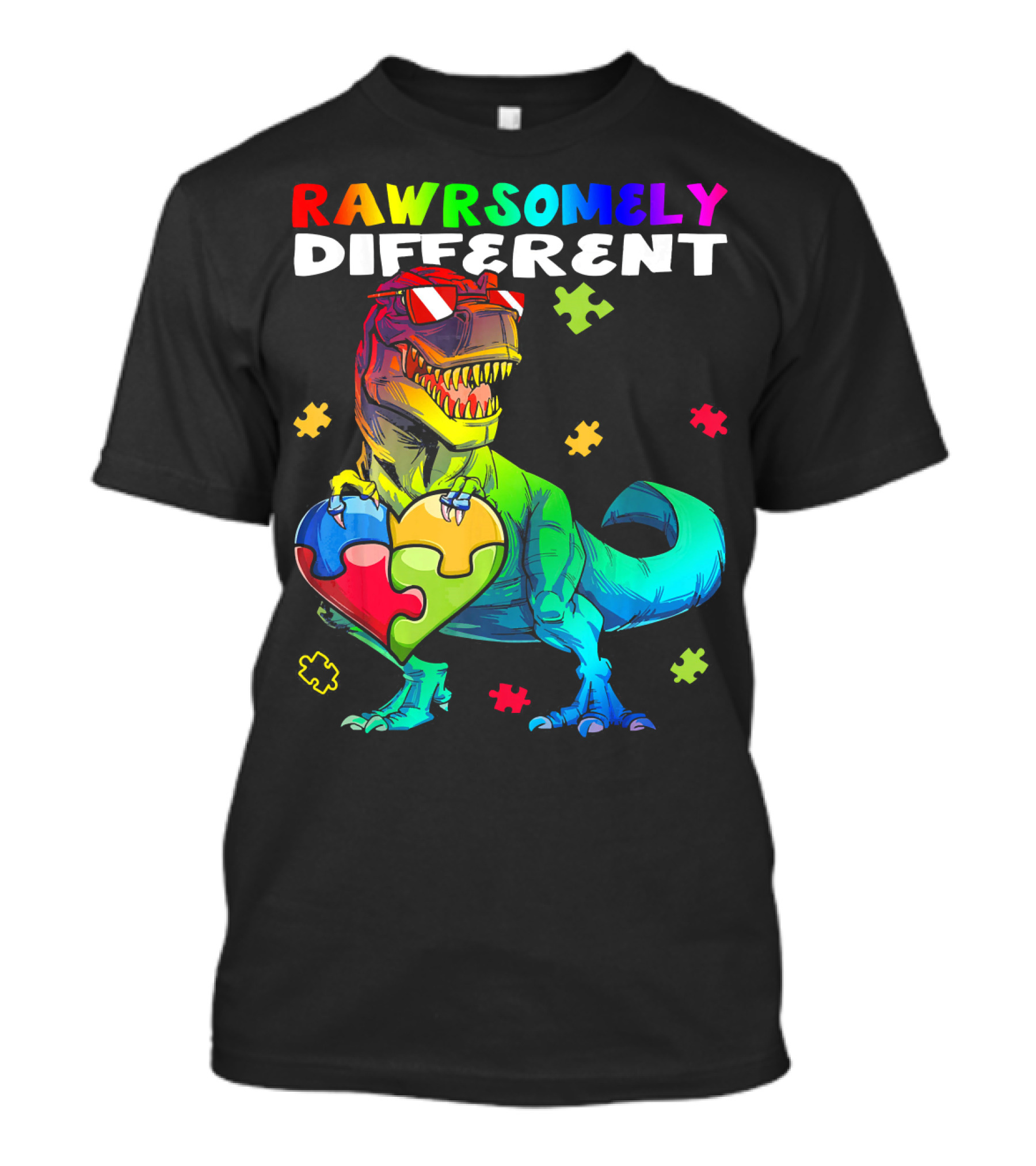 Rawrsomely Different Autism Awareness Dinosaur Puzzle Heart T-Shirt