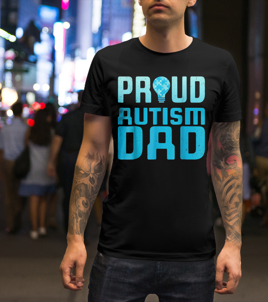 Proud Autism Dad Light Bulb Puzzle T-Shirt