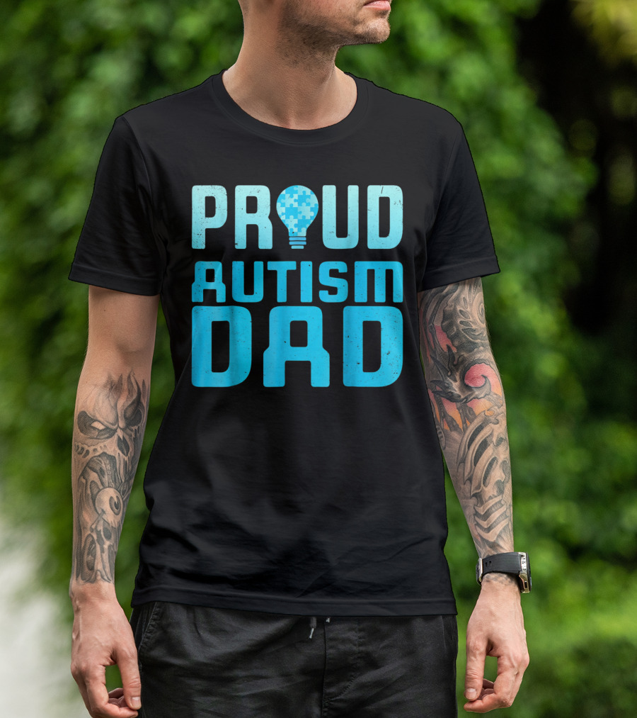 Proud Autism Dad Light Bulb Puzzle T-Shirt