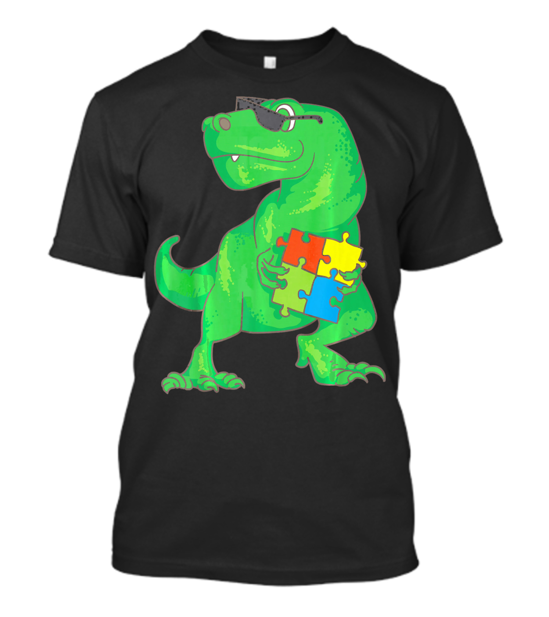 Autism Awareness Month Dinosaur Holding Puzzle Pieces T-Shirt