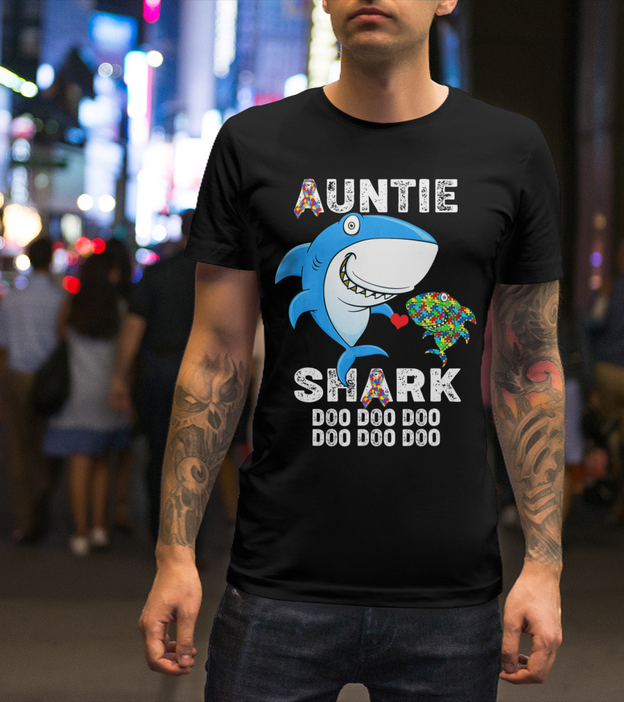Auntie Shark Doo Doo Doo Autism Awareness Aunt T-Shirt