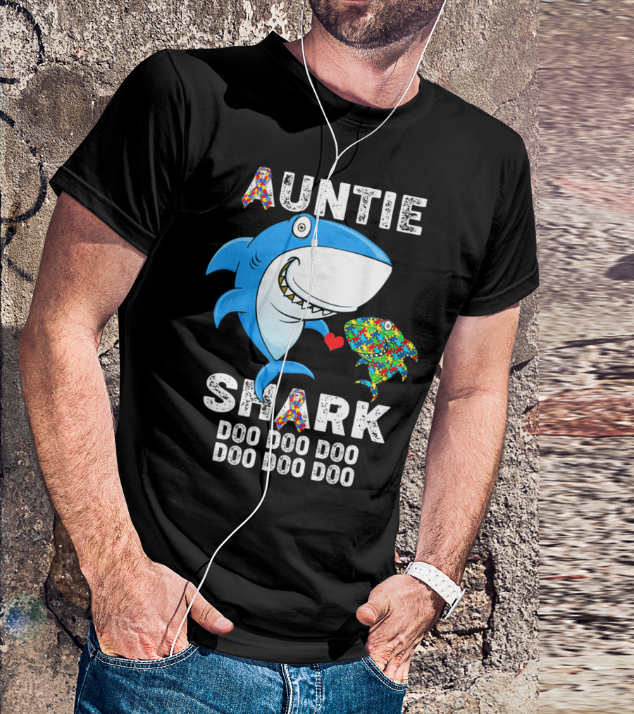 Auntie Shark Doo Doo Doo Autism Awareness Aunt T-Shirt