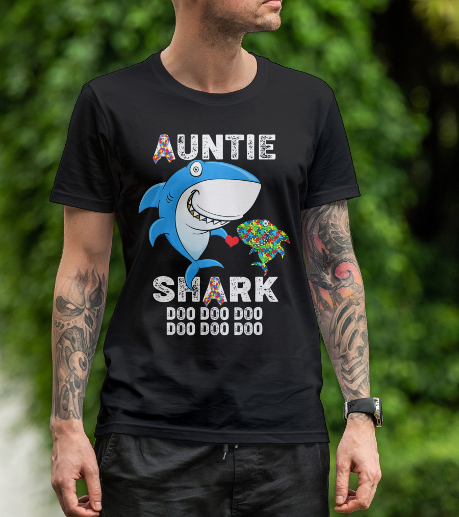 Auntie Shark Doo Doo Doo Autism Awareness Aunt T-Shirt