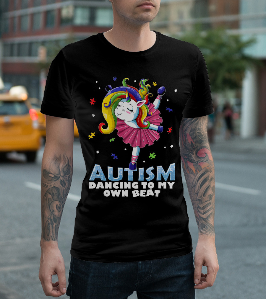 Autism Dancing To My Own Beat Unicorn With Puzzles T-Shirt