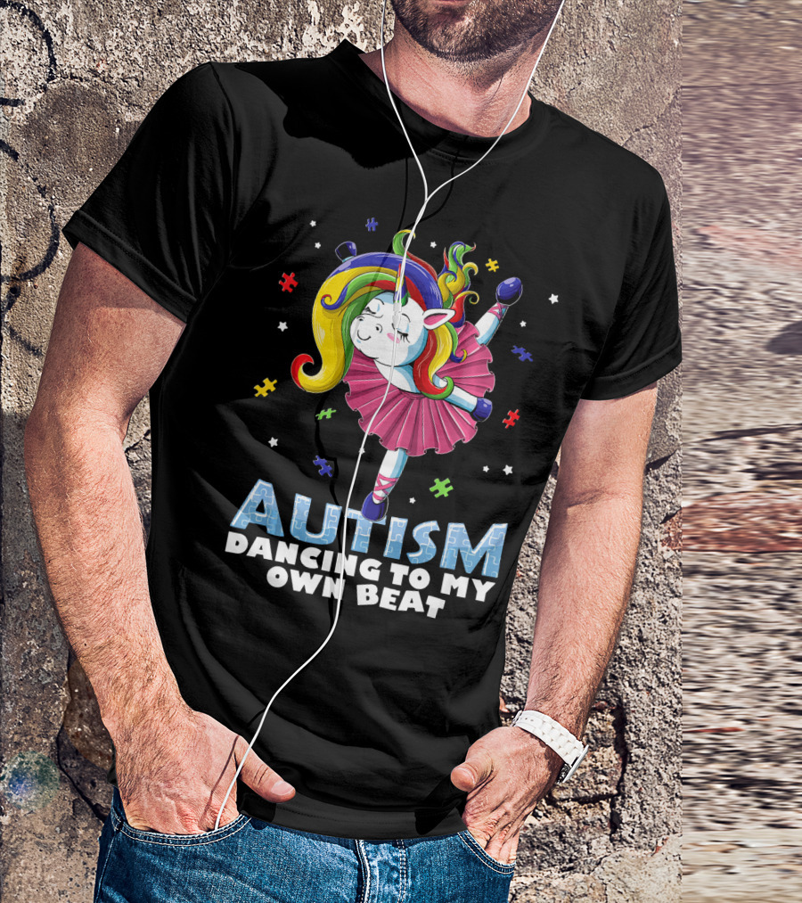 Autism Dancing To My Own Beat Unicorn With Puzzles T-Shirt