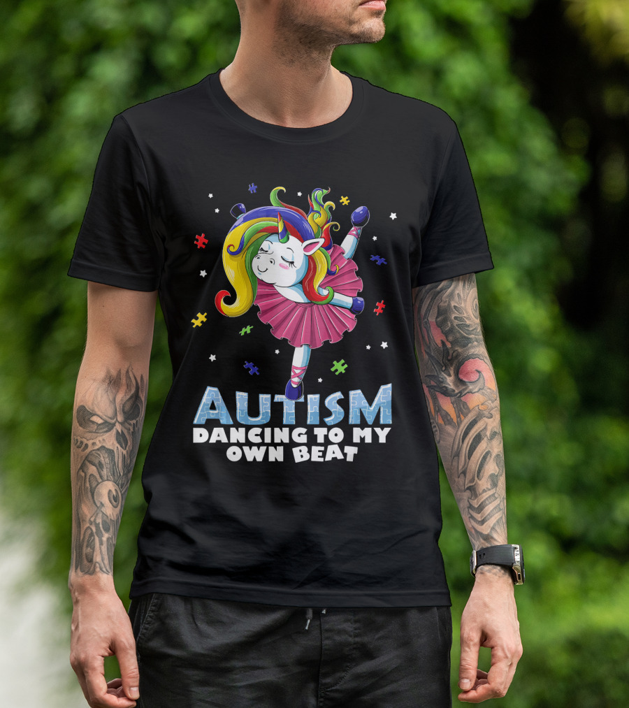 Autism Dancing To My Own Beat Unicorn With Puzzles T-Shirt
