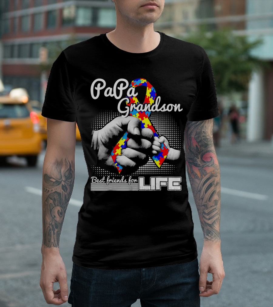 PaPa Grandson Best Friends for Life Autism Puzzle T-Shirt