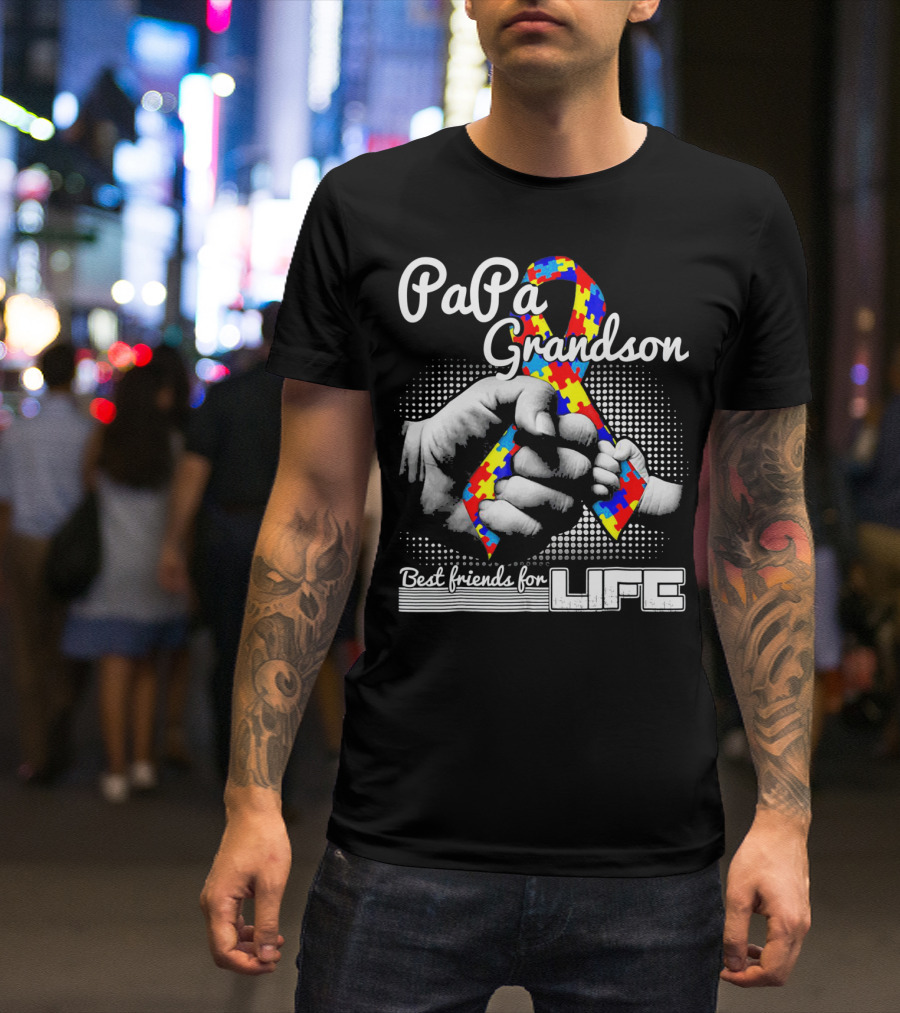 PaPa Grandson Best Friends For Life Autism Puzzle T-Shirt