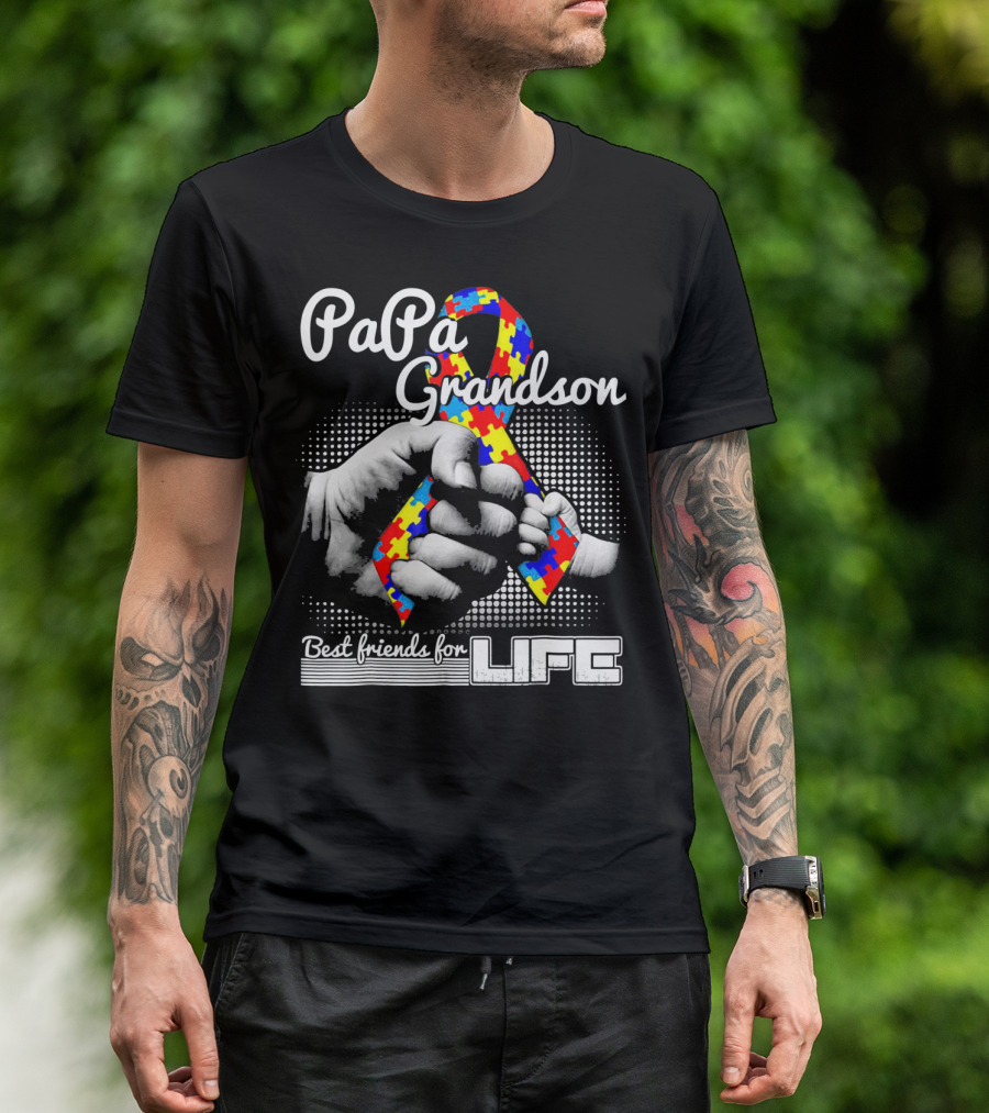 PaPa Grandson Best Friends For Life Autism Puzzle T-Shirt