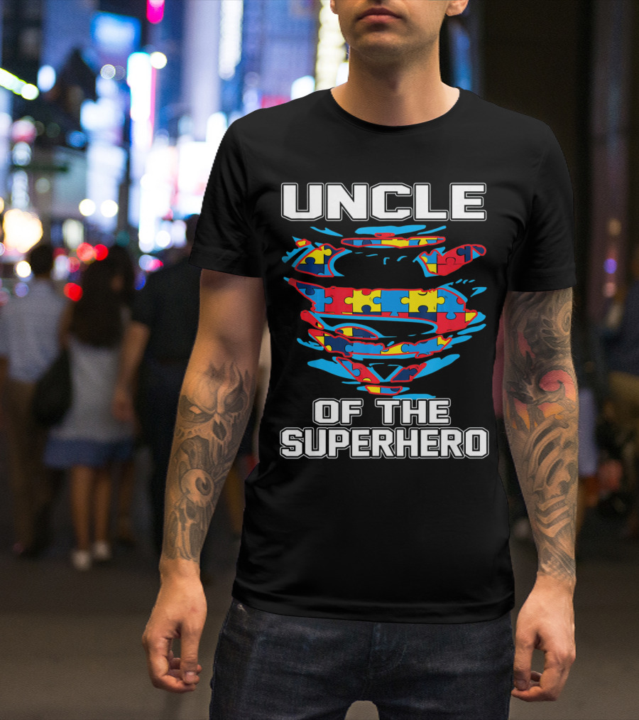Uncle Autism Superhero Puzzle Logo Awareness T-Shirt