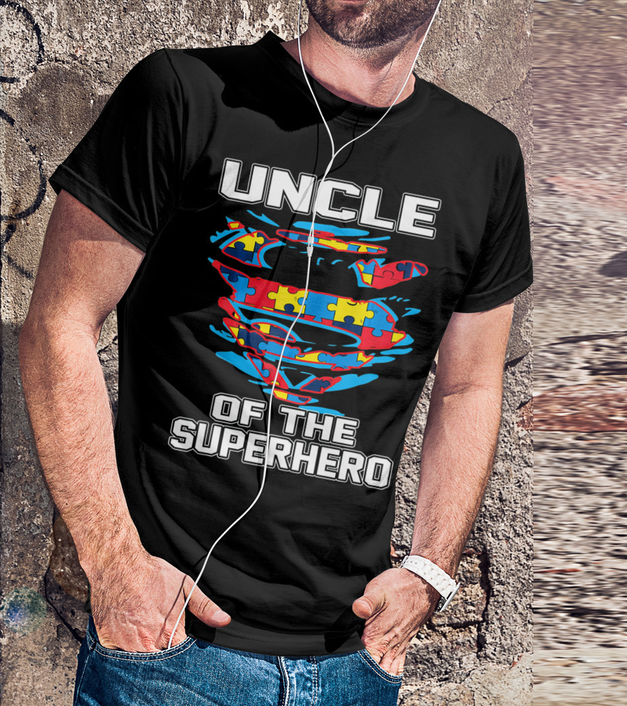 Uncle Autism Superhero Puzzle Logo Awareness T-Shirt