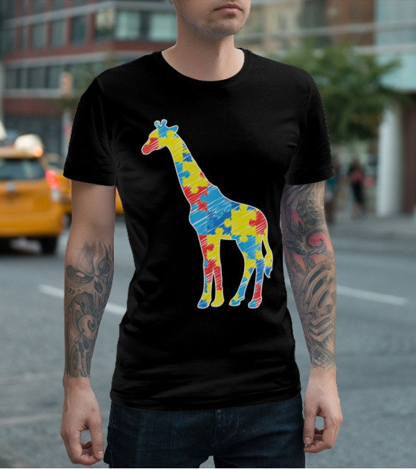 Cute Giraffe Puzzle Pattern Autism Awareness T-Shirt