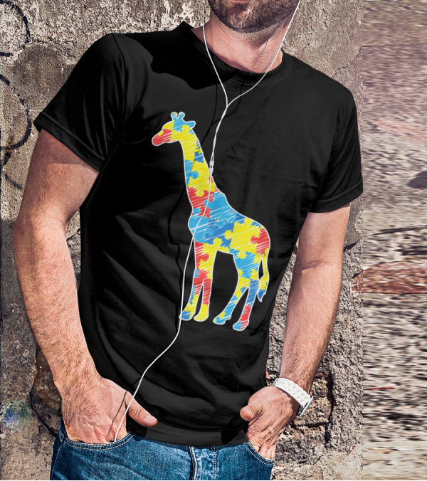 Cute Giraffe Puzzle Pattern Autism Awareness T-Shirt