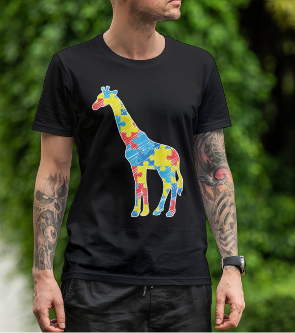 Cute Giraffe Puzzle Pattern Autism Awareness T-Shirt
