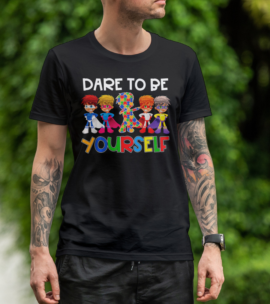 Dare To Be Yourself Autism Awareness Superhero Kids T-Shirt
