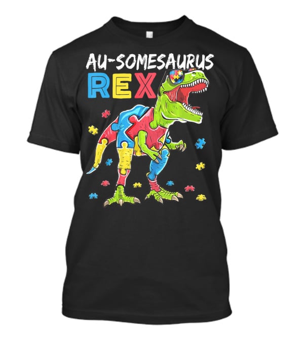 Au-somesaurus Rex Dinosaur Autism Awareness Puzzle Pieces T-Shirt