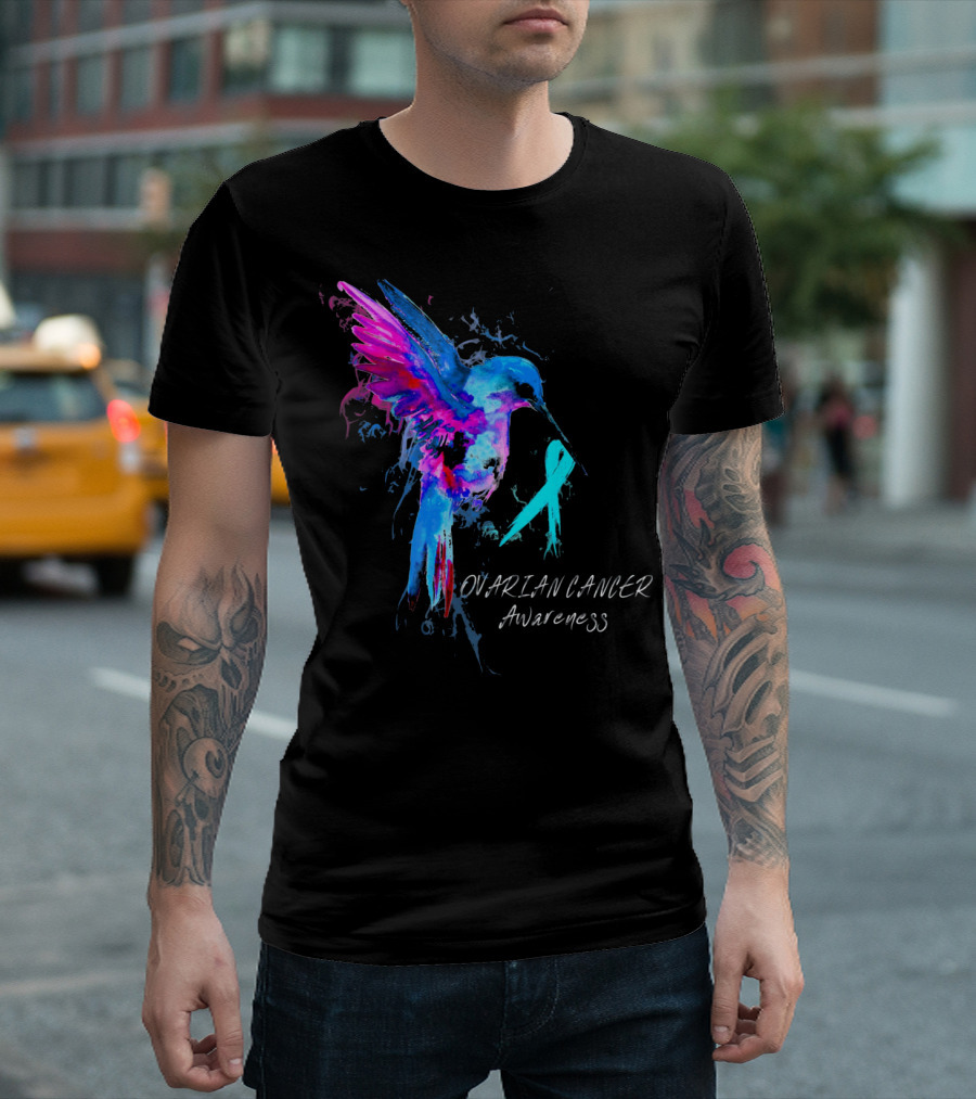 OVARIAN CANCER AWARENESS Bird Ribbon Hummingbird T-Shirt