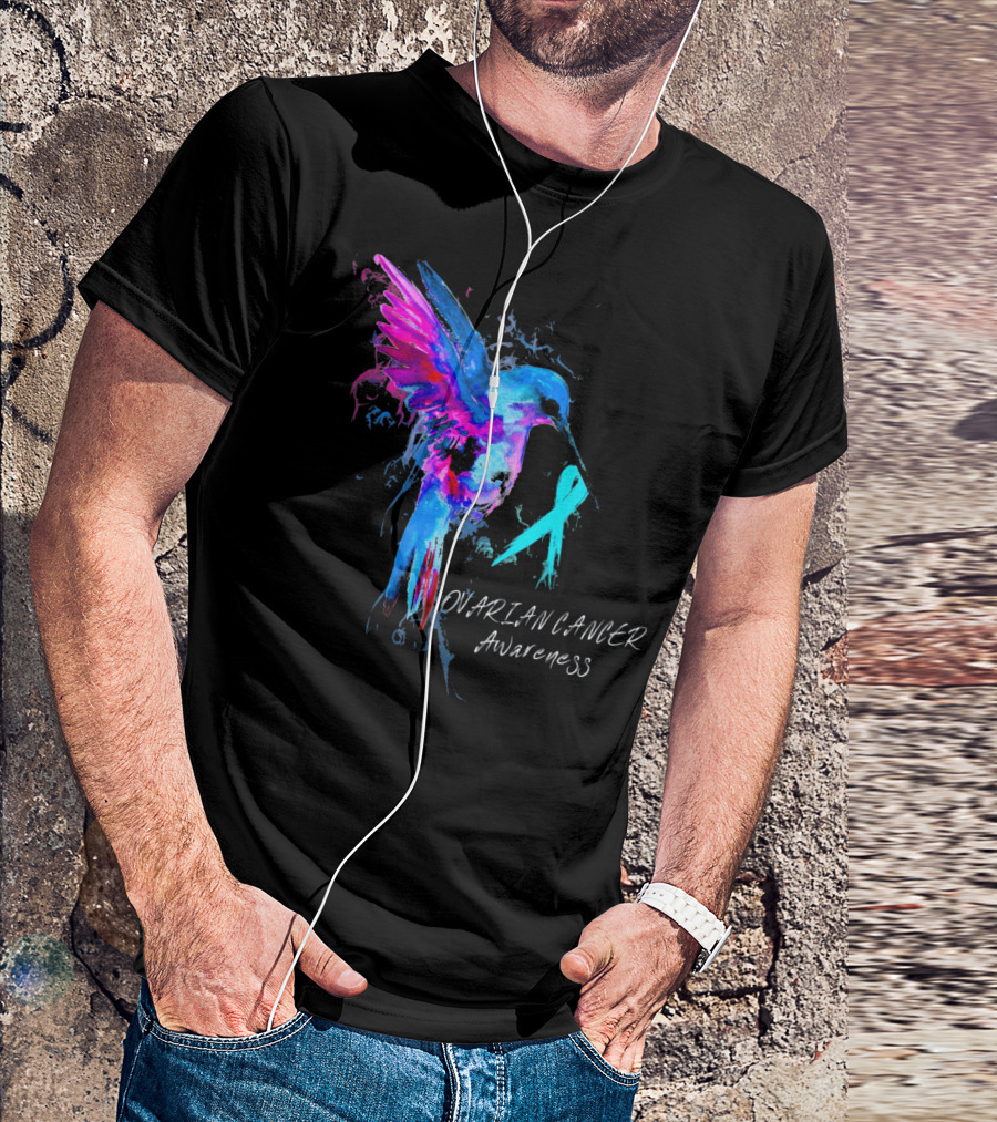 OVARIAN CANCER AWARENESS Bird Ribbon Hummingbird T-Shirt