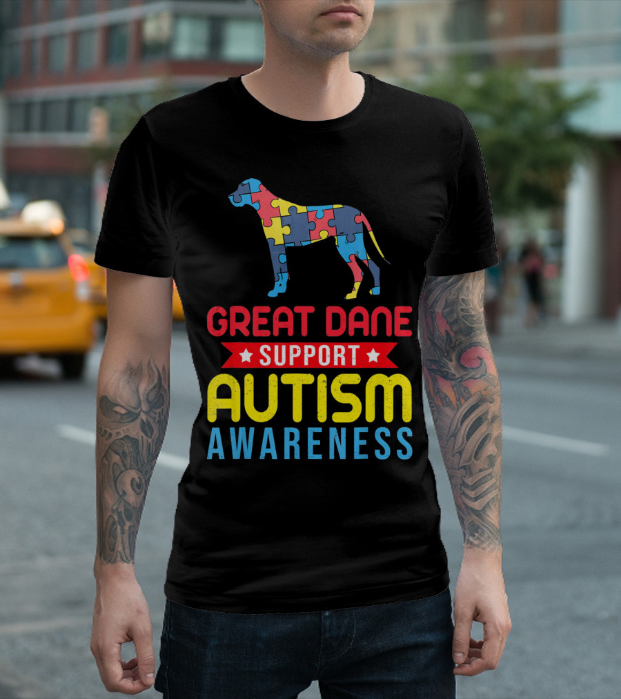 Great Dane Autism Awareness Support Puzzle T-Shirt