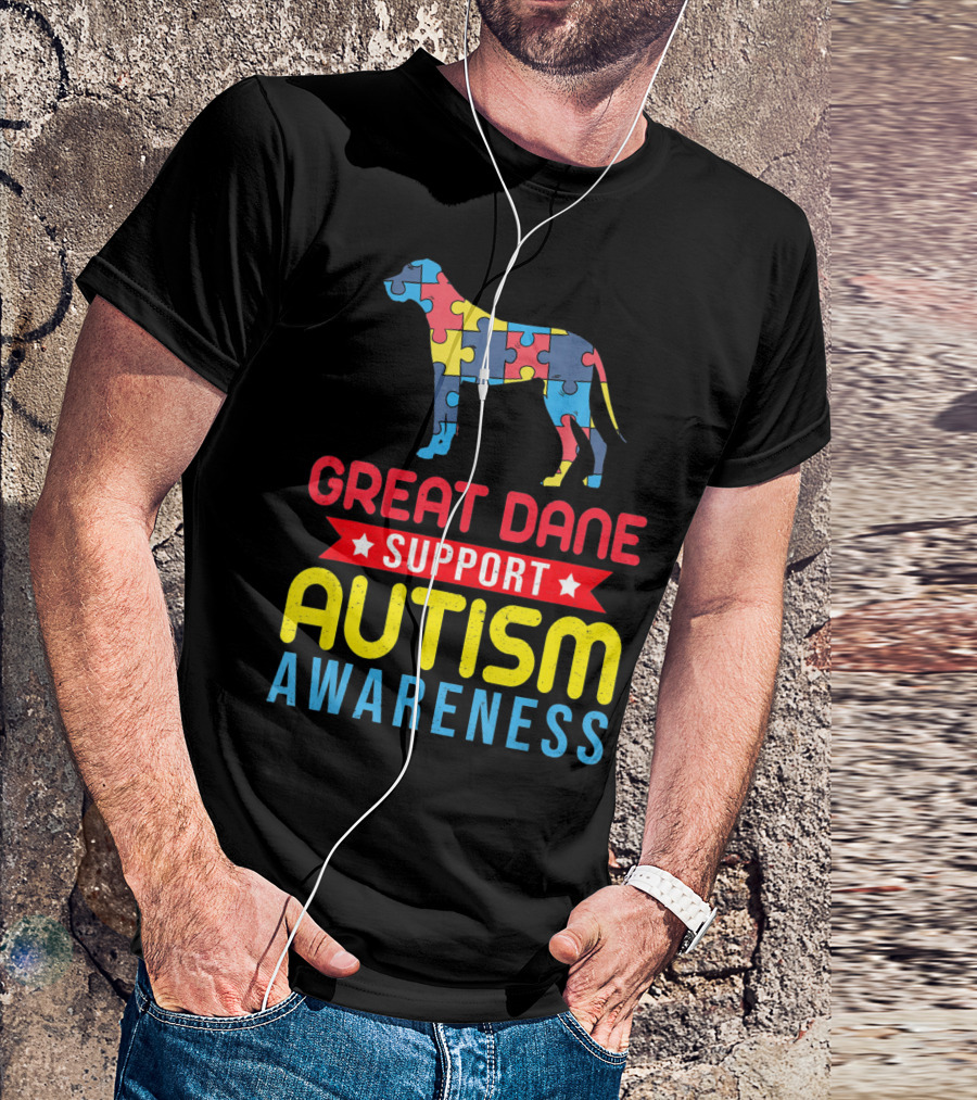 Great Dane Autism Awareness Support Puzzle T-Shirt