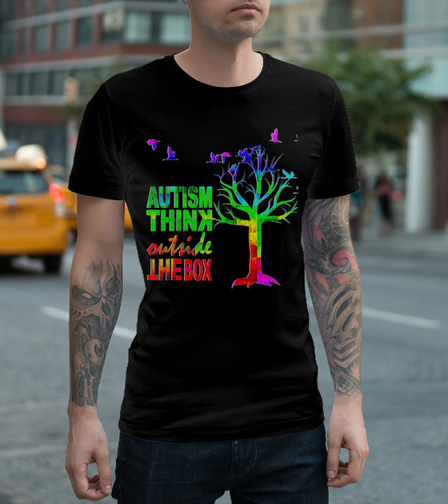 Autism Awareness Think Outside the Box Ribbon MomDadKid Autist T-Shirt