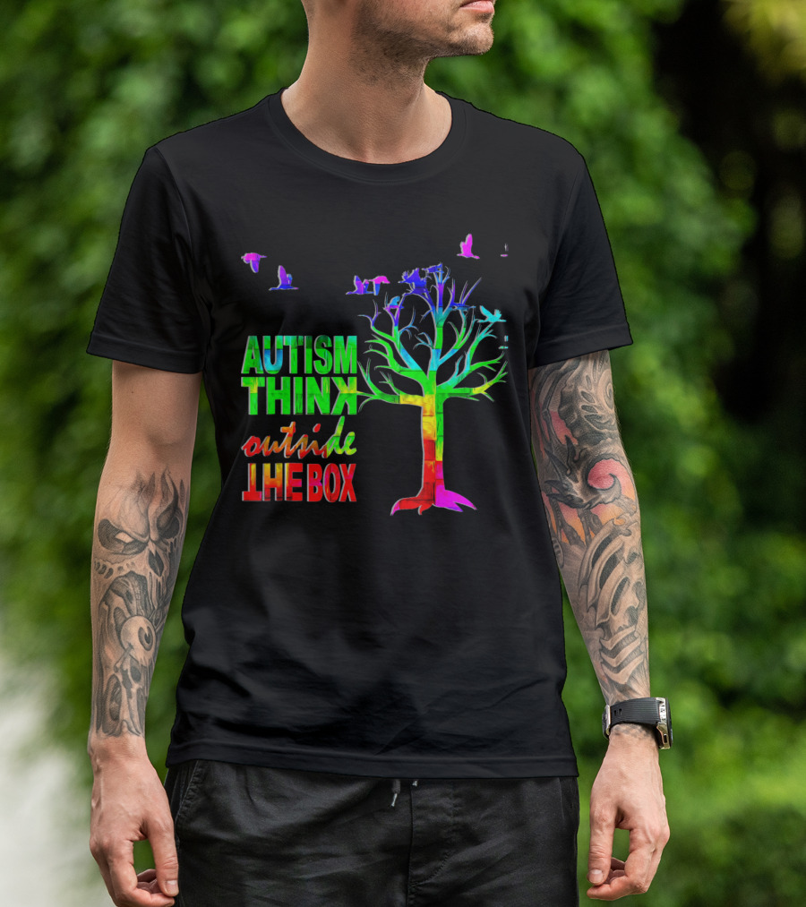Autism Awareness Think Outside The Box Ribbon MomDadKid Autist T-Shirt