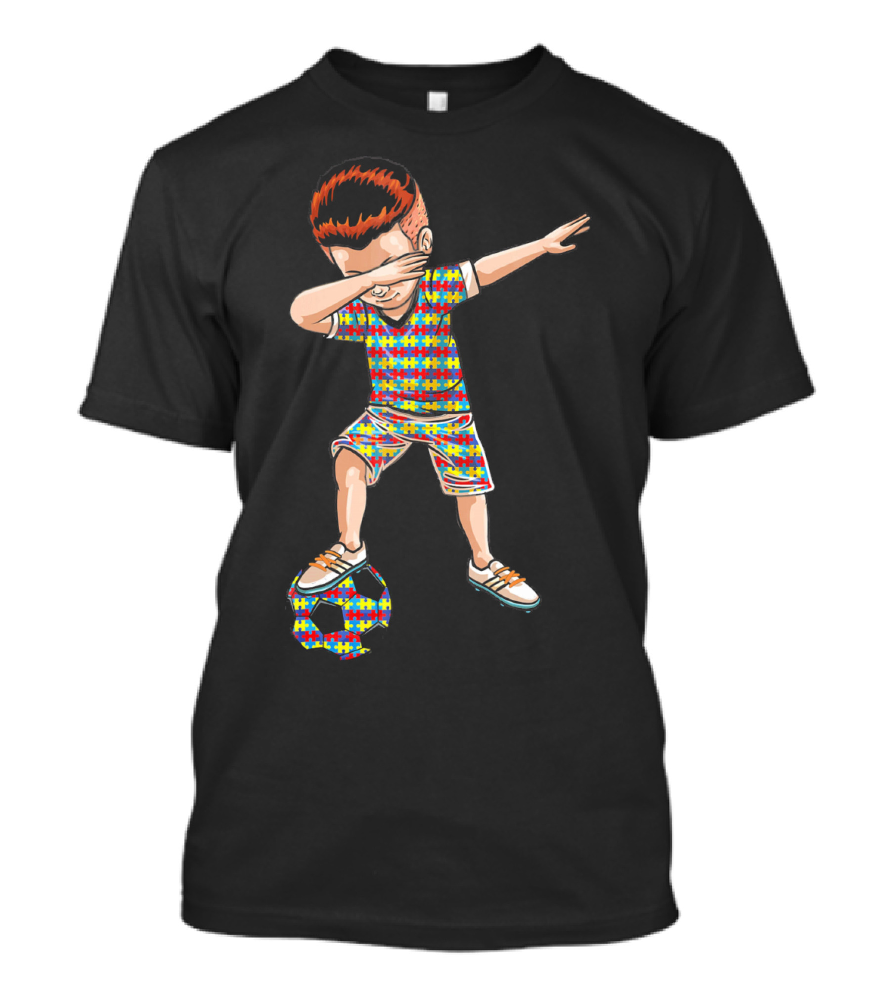 Dabbing Boy Soccer Autism Awareness Puzzle T-Shirt