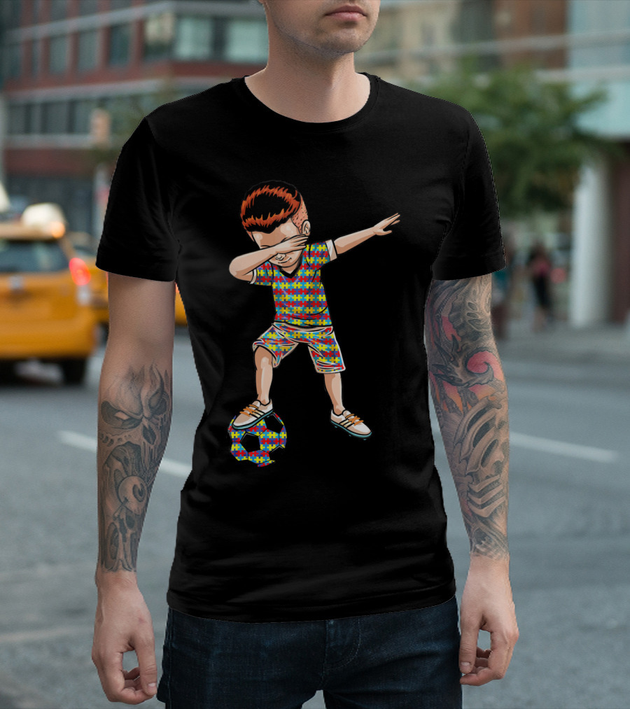 Dabbing Boy Soccer Autism Awareness Puzzle T-Shirt