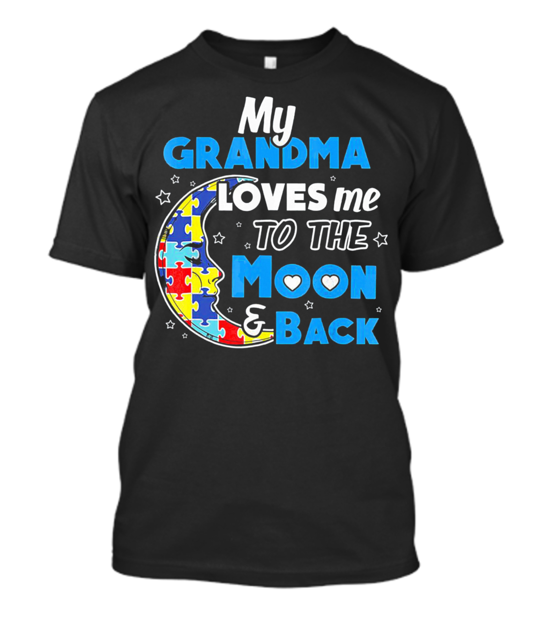 My Grandma Loves Me To The Moon And Back Puzzle Piece Moon Hearts Stars T-Shirt