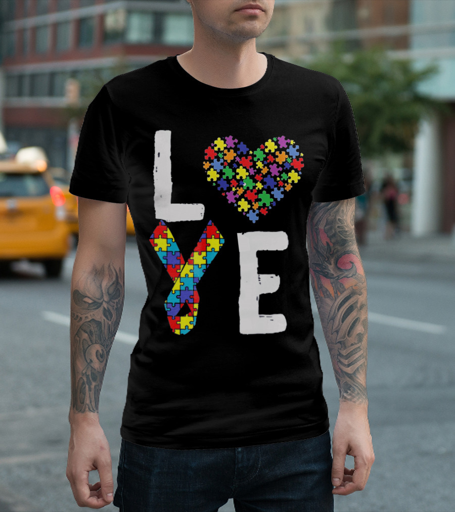 Love Autism Awareness DadK Heart Puzzle T-Shirt