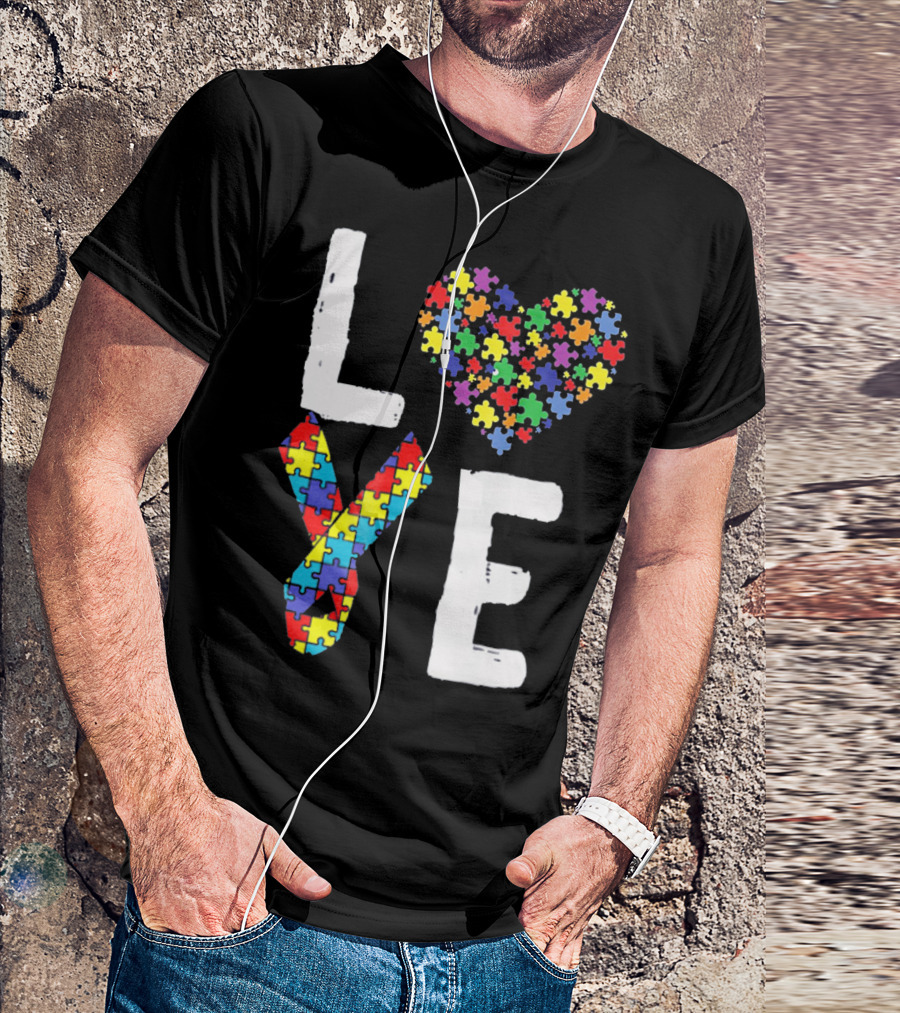 Love Autism Awareness DadK Heart Puzzle T-Shirt